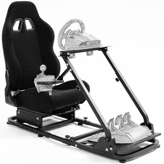 Supllueer Racing Simulator Cockpit Black Seat Stand Switching Gear Lever Removable fit for Logitech G27 G29 G920 G923,Thrustmaster T300RS, Racing Wheel Stand Sim Cockpit No Wheel Pedal Shift