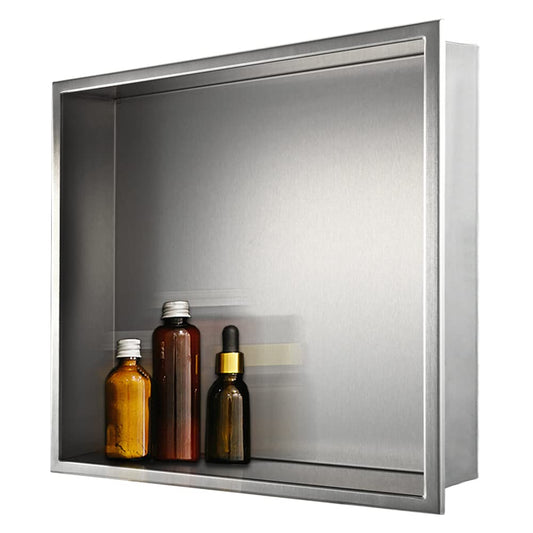 Supllueer Shower Niche Stainless Steel 12" x 12", Brushed Nickel Wall-Inserted Niche Recessed, Recessed Shower Shelf Modern and Elegant Soap Niche for Bathroom