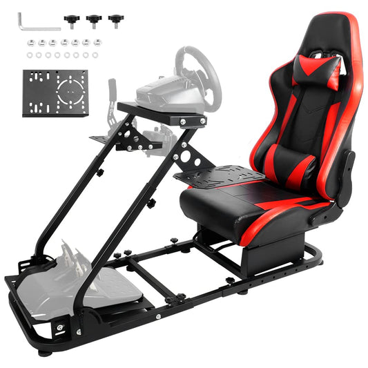 Supllueer Racing Flight Simulator Cockpit with Red Racing Seat fit for Logitech,Thrustmaster, Saitek, G920 X52 X56 G29 T300, Racing Wheel Stand Flight Sim Cockpit, No Wheel Pedal Shifter Keyboard