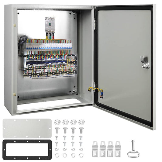 Supllueer Steel Waterproof Electrical Box 20"X16"X10" NEMA Electrical Box IP66 Steel Enclosure Box, Cold-Rolled Steel Plate Outdoor Electrical Junction Box with Internal Mounting Panel Hinged Cover