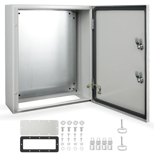 Supllueer Steel Enclosure Box 24 "X16 "X10"NEMA Electrical Box IP66 Water and Dust Resistant,Outdoor Indoor Electrical Junction Box with Mounting Plate,with 2 Buckles