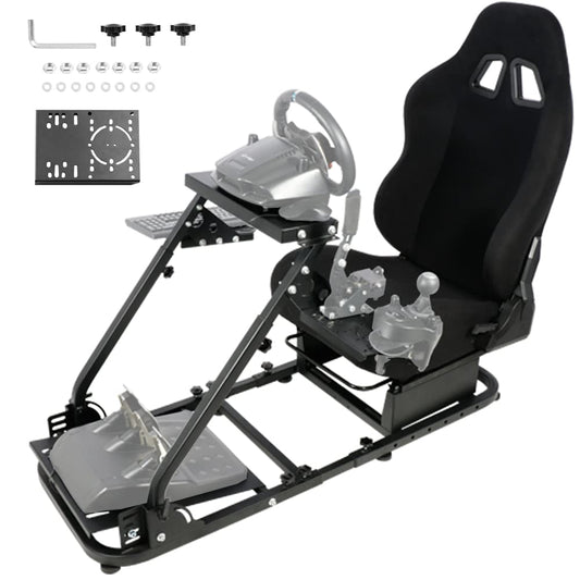 Supllueer Racing Flight Simulator Cockpit with Racing Black Seat fit for Logitech,Thrustmaster, Saitek, G920 X52 X56 G29 T300, Racing Wheel Stand Flight Sim Cockpit, No Wheel Pedal Shifter Keyboard