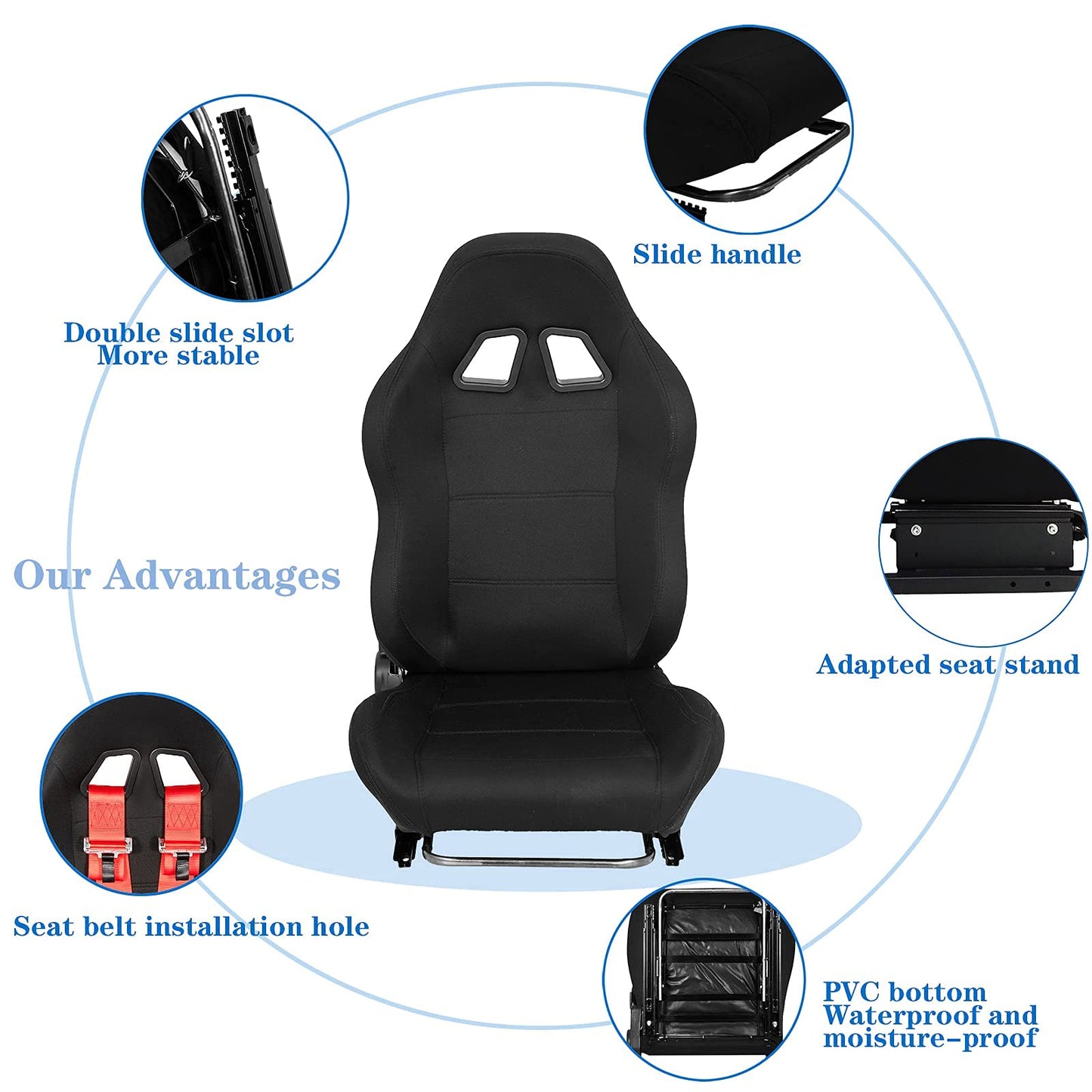 Supllueer Racing Bracket Seat Simulator Seat with Double Locking Slides Gaming Racing Seat Adjustable Fits Most Racing Wheel Stands(No Steering Wheel Stand)