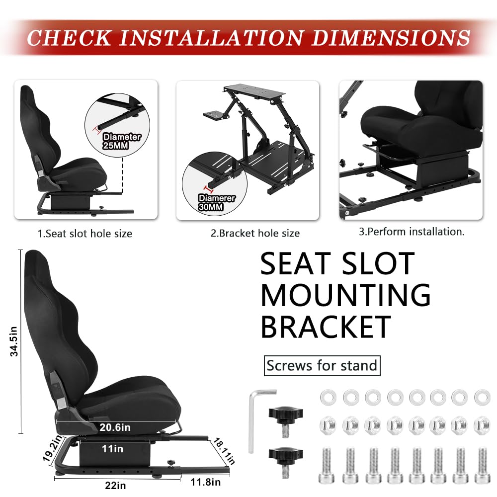 Supllueer Racing Sim Cockpit Seat for Steering Wheel Stand to Expand into Racing Simulator Cockpit with Black Double Locking Slides Cloth Breathable Gaming Seat Fit for Logitech, Thrustmaster