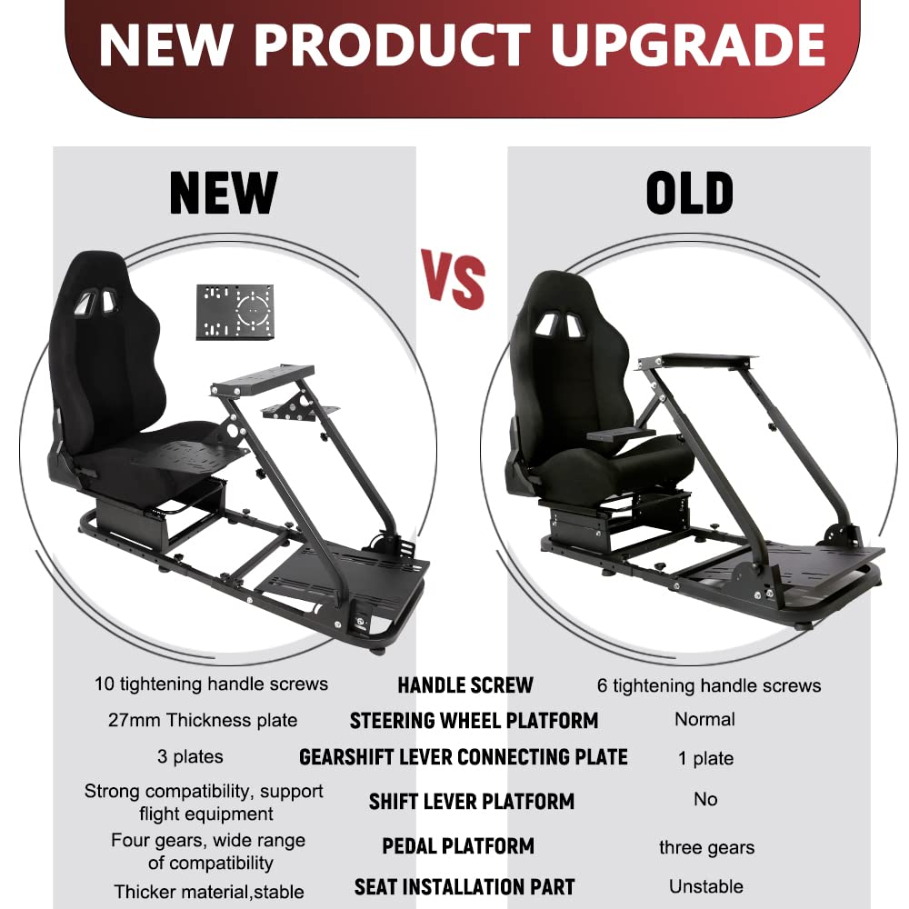 Supllueer Racing Flight Simulator Cockpit with Racing Black Seat fit for Logitech,Thrustmaster, Saitek, G920 X52 X56 G29 T300, Racing Wheel Stand Flight Sim Cockpit, No Wheel Pedal Shifter Keyboard