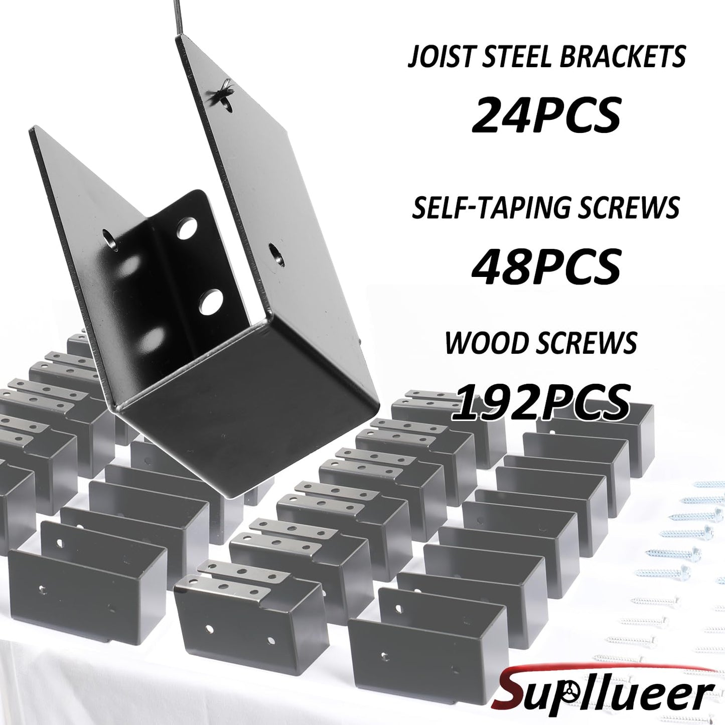 Supllueer 24Pcs Concealed Joist Hangers, 2"x4" Outdoor Concealed-Flange with Screws, Q235B Steel Powder Coated Concealed Mount Light Joist Hangers for 2"x4" Beam, Swing, Handrail, Fence