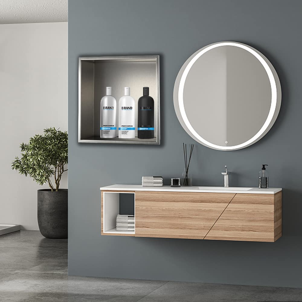 Supllueer Shower Niche Stainless Steel 12" x 12", Brushed Nickel Wall-Inserted Niche Recessed, Recessed Shower Shelf Modern and Elegant Soap Niche for Bathroom