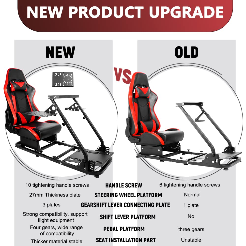 Supllueer Racing Flight Simulator Cockpit with Red Racing Seat fit for Logitech,Thrustmaster, Saitek, G920 X52 X56 G29 T300, Racing Wheel Stand Flight Sim Cockpit, No Wheel Pedal Shifter Keyboard