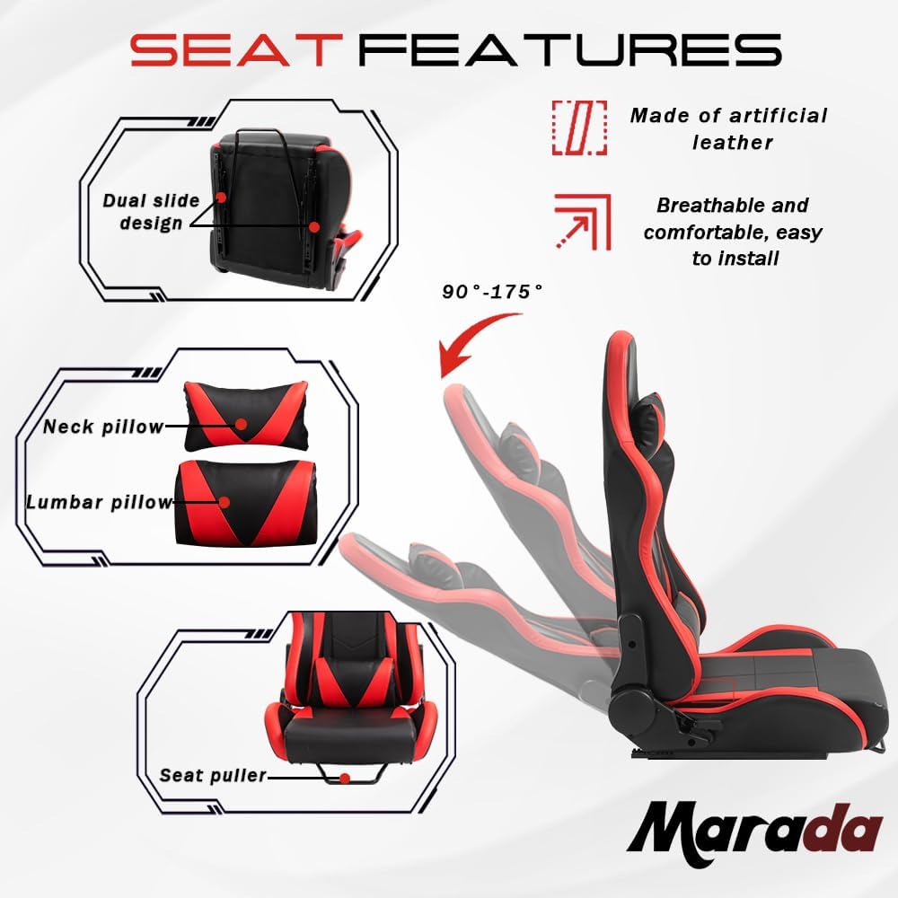Supllueer Racing Simulator Cockpit Stand with Red Racing Seat Switching Gear Lever Removable fit for Logitech,Thrustmaster, G27 G29 G920 G923 T300RS, Racing Wheel Frame, No Wheel Pedal Shifter