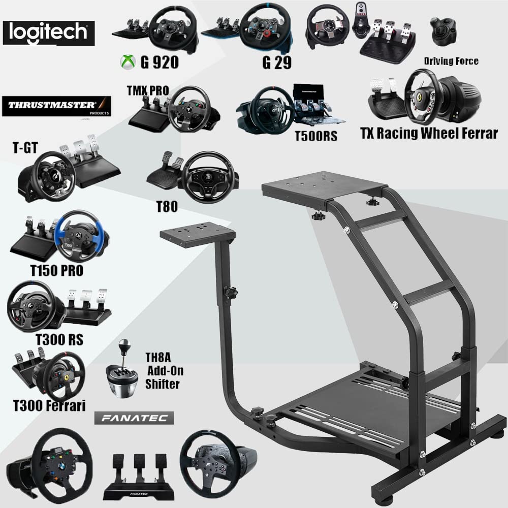 Supllueer Racing Wheel Stand Adjustable Fit for Logitech G25 G27 G29 G920 G923,Thrustmaster T300RS TX F458 T128 T248, Racing Simulator Cockpit, Steering Wheel Pedal Shifter Not Included