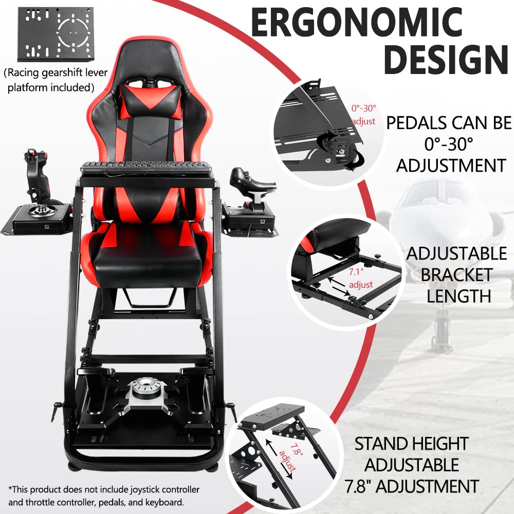Supllueer Racing Flight Simulator Cockpit with Red Racing Seat fit for Logitech,Thrustmaster, Saitek, G920 X52 X56 G29 T300, Racing Wheel Stand Flight Sim Cockpit, No Wheel Pedal Shifter Keyboard
