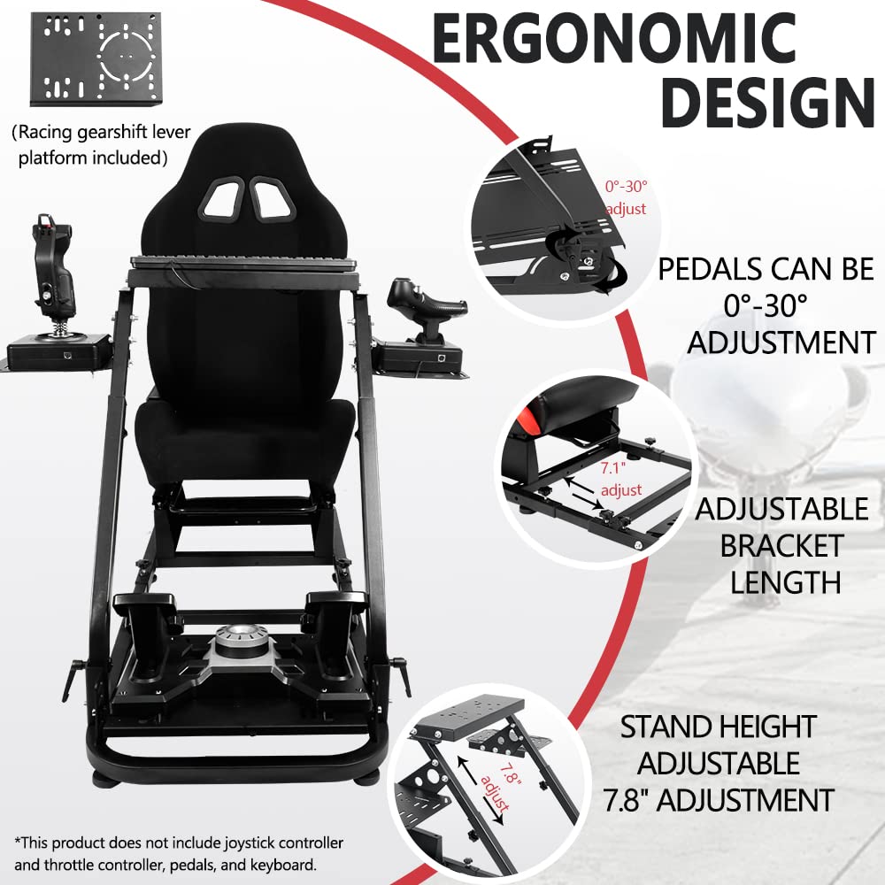 Supllueer Racing Flight Simulator Cockpit with Racing Black Seat fit for Logitech,Thrustmaster, Saitek, G920 X52 X56 G29 T300, Racing Wheel Stand Flight Sim Cockpit, No Wheel Pedal Shifter Keyboard