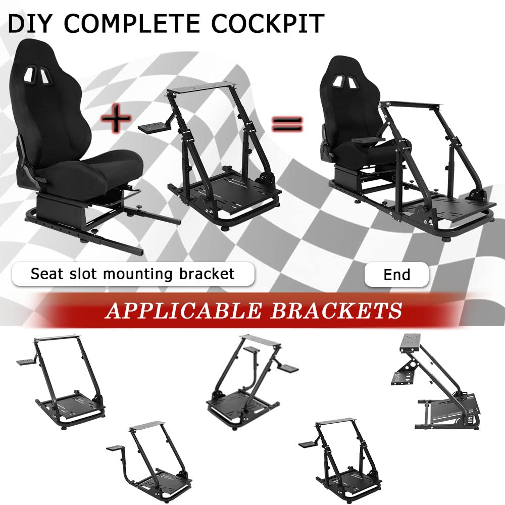 Supllueer Racing Sim Cockpit Seat for Steering Wheel Stand to Expand into Racing Simulator Cockpit with Black Double Locking Slides Cloth Breathable Gaming Seat Fit for Logitech, Thrustmaster