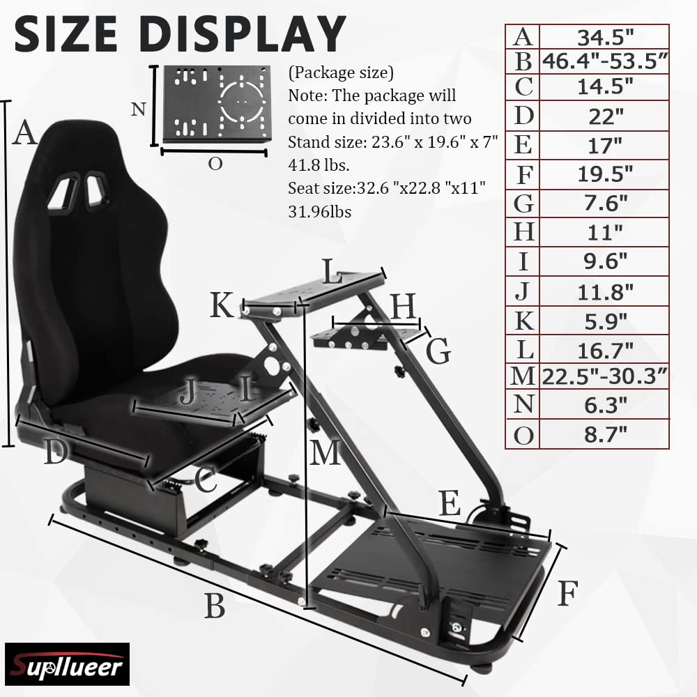 Supllueer Racing Flight Simulator Cockpit with Racing Black Seat fit for Logitech,Thrustmaster, Saitek, G920 X52 X56 G29 T300, Racing Wheel Stand Flight Sim Cockpit, No Wheel Pedal Shifter Keyboard