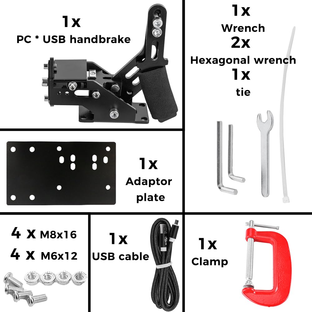 Supllueer 16Bit USB Handbrake for Racing Games Fit for Logitech G29 G920 G923, Fanatec, Thrustmaster Supported for PC Windows Systems Racing Games,Not Applicable to PS,X-BOX