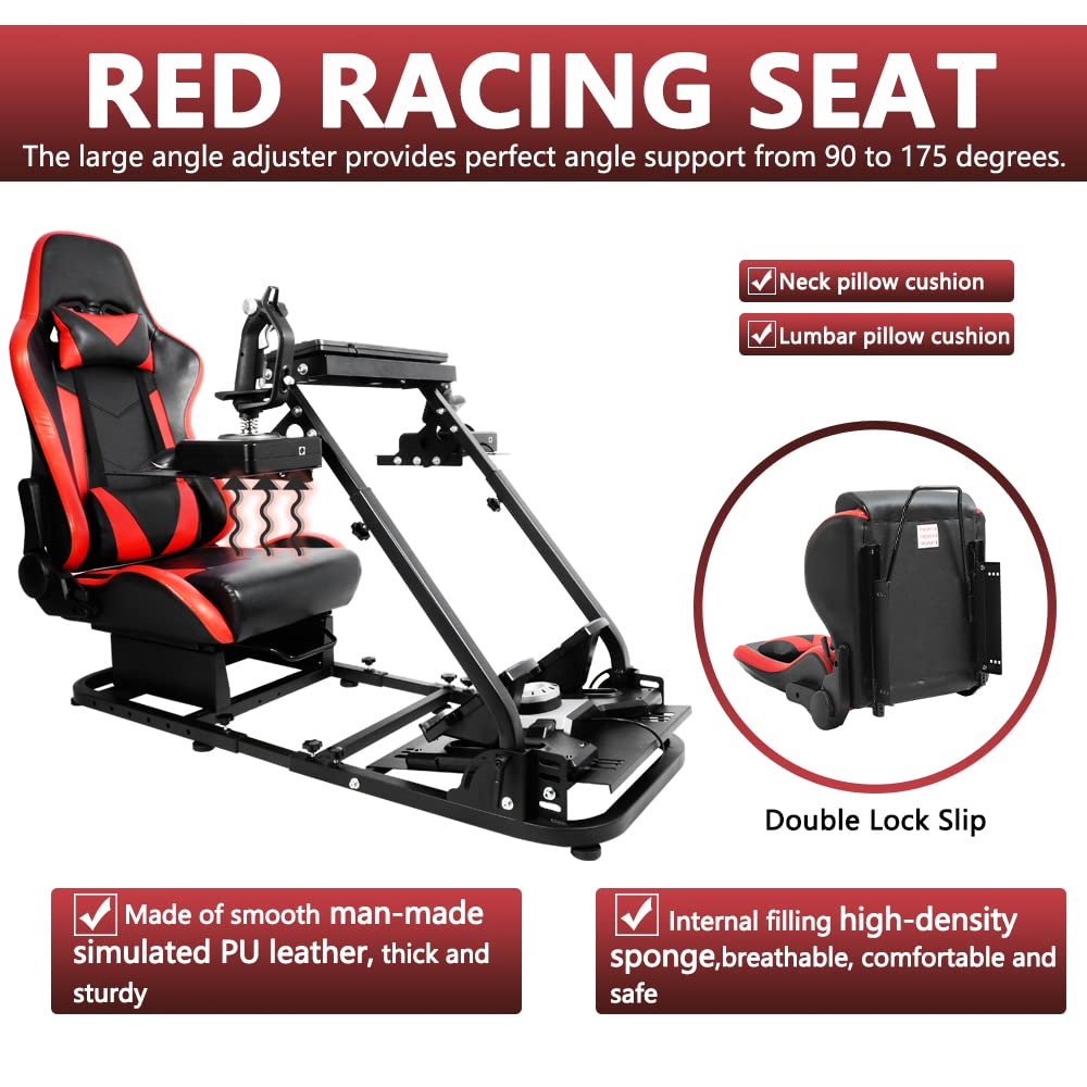 Supllueer Racing Flight Simulator Cockpit with Red Racing Seat fit for Logitech,Thrustmaster, Saitek, G920 X52 X56 G29 T300, Racing Wheel Stand Flight Sim Cockpit, No Wheel Pedal Shifter Keyboard