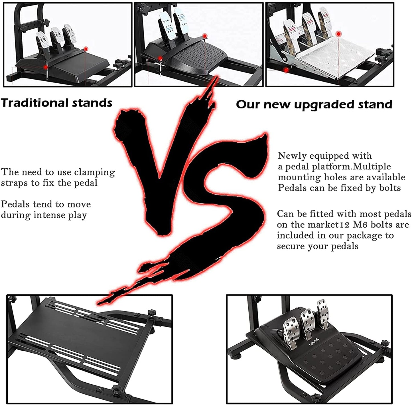 Supllueer Racing Wheel Stand Adjustable Fit for Logitech G25 G27 G29 G920 G923,Thrustmaster T300RS TX F458 T128 T248, Racing Simulator Cockpit, Steering Wheel Pedal Shifter Not Included