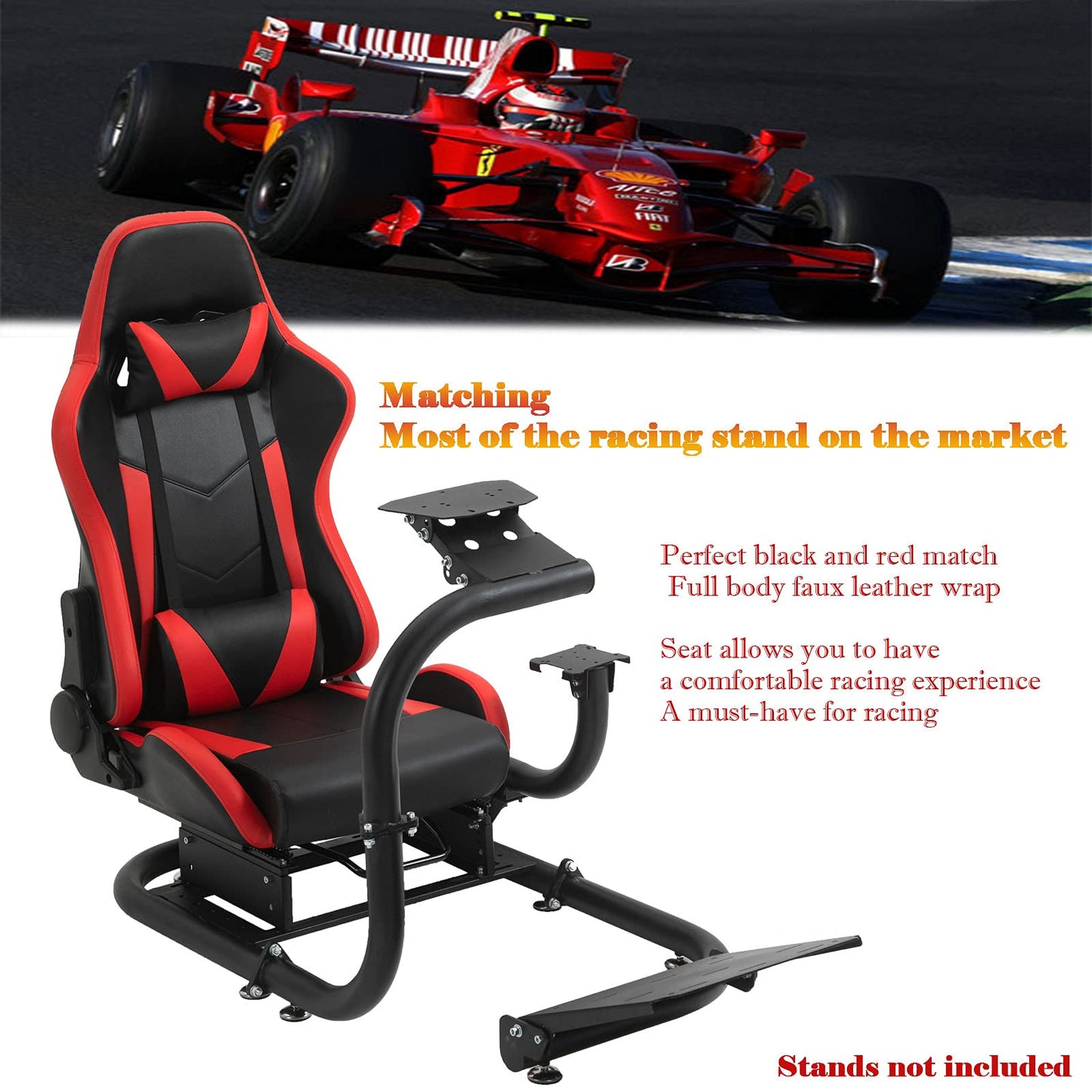 Supllueer Gaming Seat Racing Bucket Seat Simulator Seat Lumbar with Cushion and Seat,Adjustment Seat PU Leather Heavy-Duty Metal Frame (No Steering Wheel Stand)