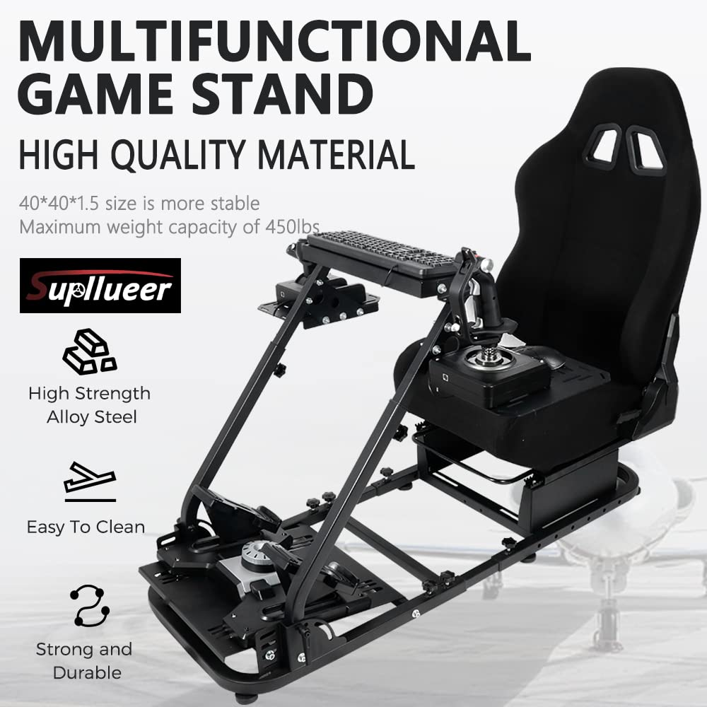 Supllueer Racing Flight Simulator Cockpit with Racing Black Seat fit for Logitech,Thrustmaster, Saitek, G920 X52 X56 G29 T300, Racing Wheel Stand Flight Sim Cockpit, No Wheel Pedal Shifter Keyboard