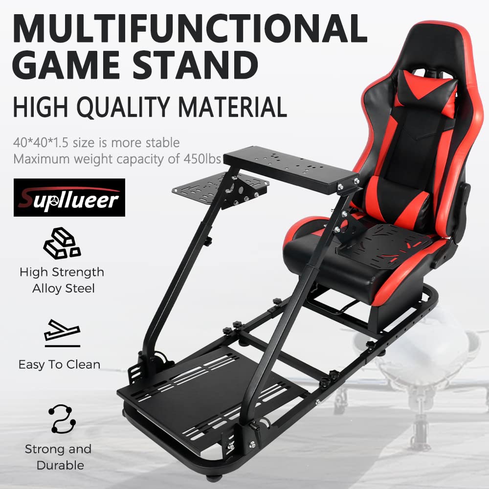 Supllueer Racing Flight Simulator Cockpit with Red Racing Seat fit for Logitech,Thrustmaster, Saitek, G920 X52 X56 G29 T300, Racing Wheel Stand Flight Sim Cockpit, No Wheel Pedal Shifter Keyboard