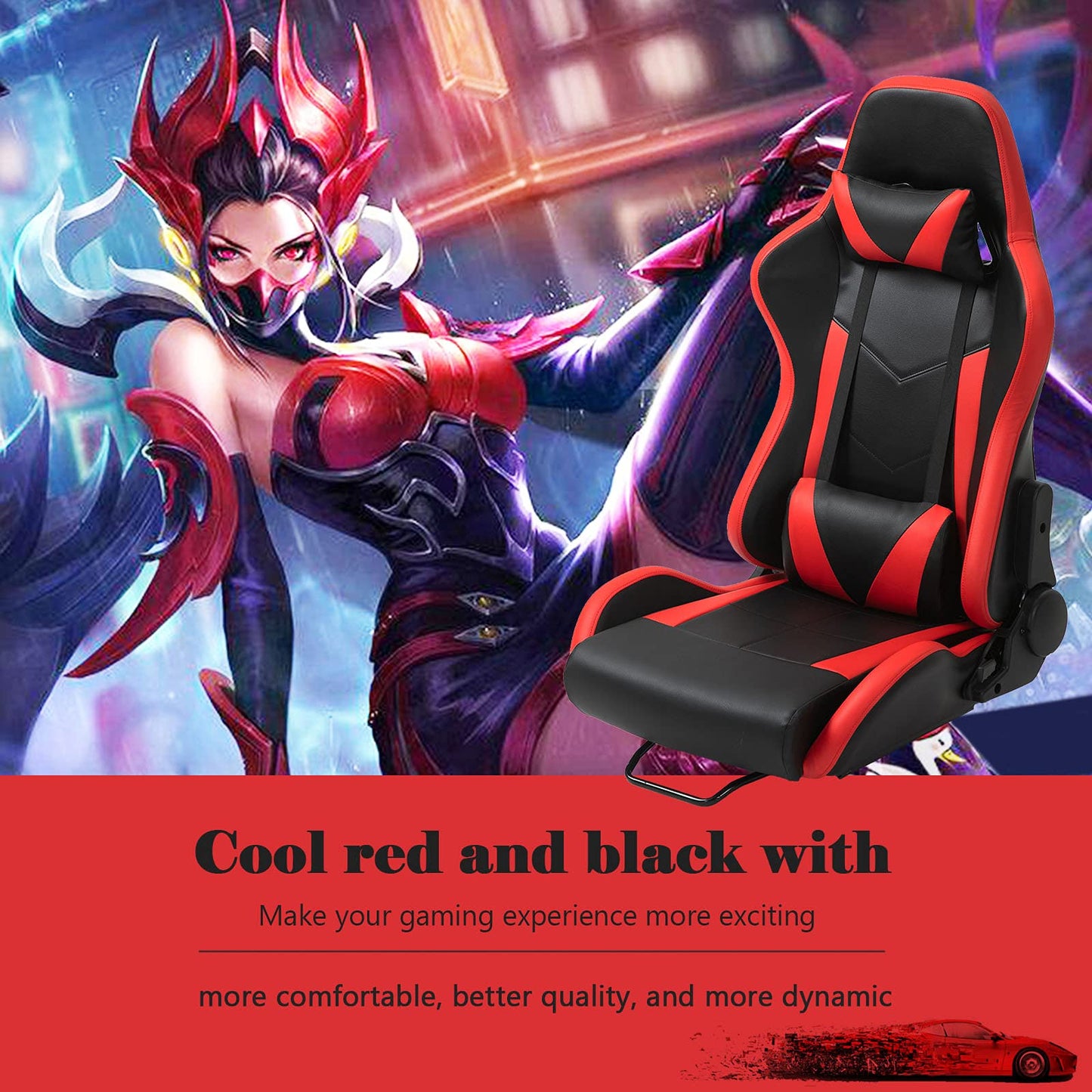 Supllueer Gaming Seat Racing Bucket Seat Simulator Seat Lumbar with Cushion and Seat,Adjustment Seat PU Leather Heavy-Duty Metal Frame (No Steering Wheel Stand)