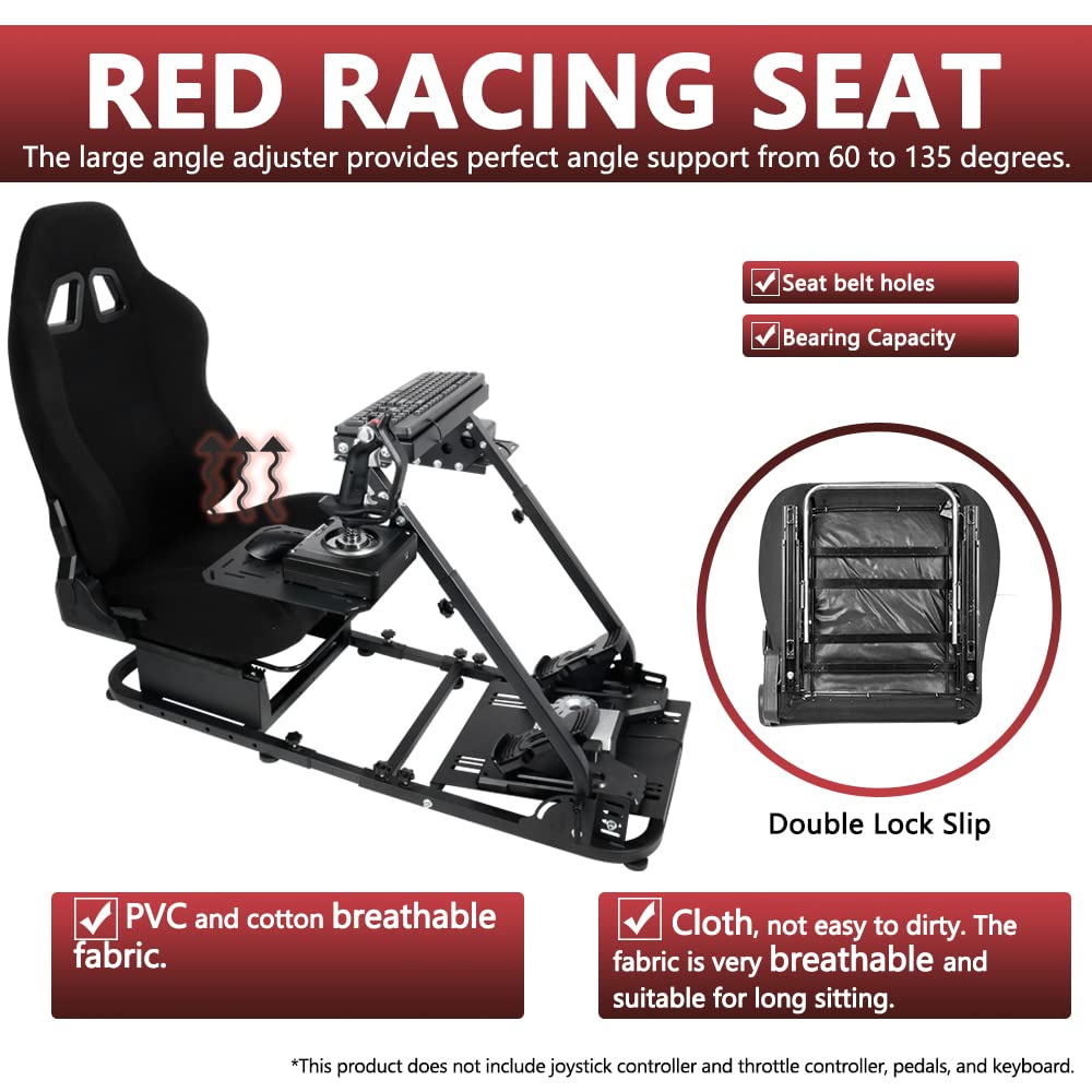 Supllueer Racing Flight Simulator Cockpit with Racing Black Seat fit for Logitech,Thrustmaster, Saitek, G920 X52 X56 G29 T300, Racing Wheel Stand Flight Sim Cockpit, No Wheel Pedal Shifter Keyboard