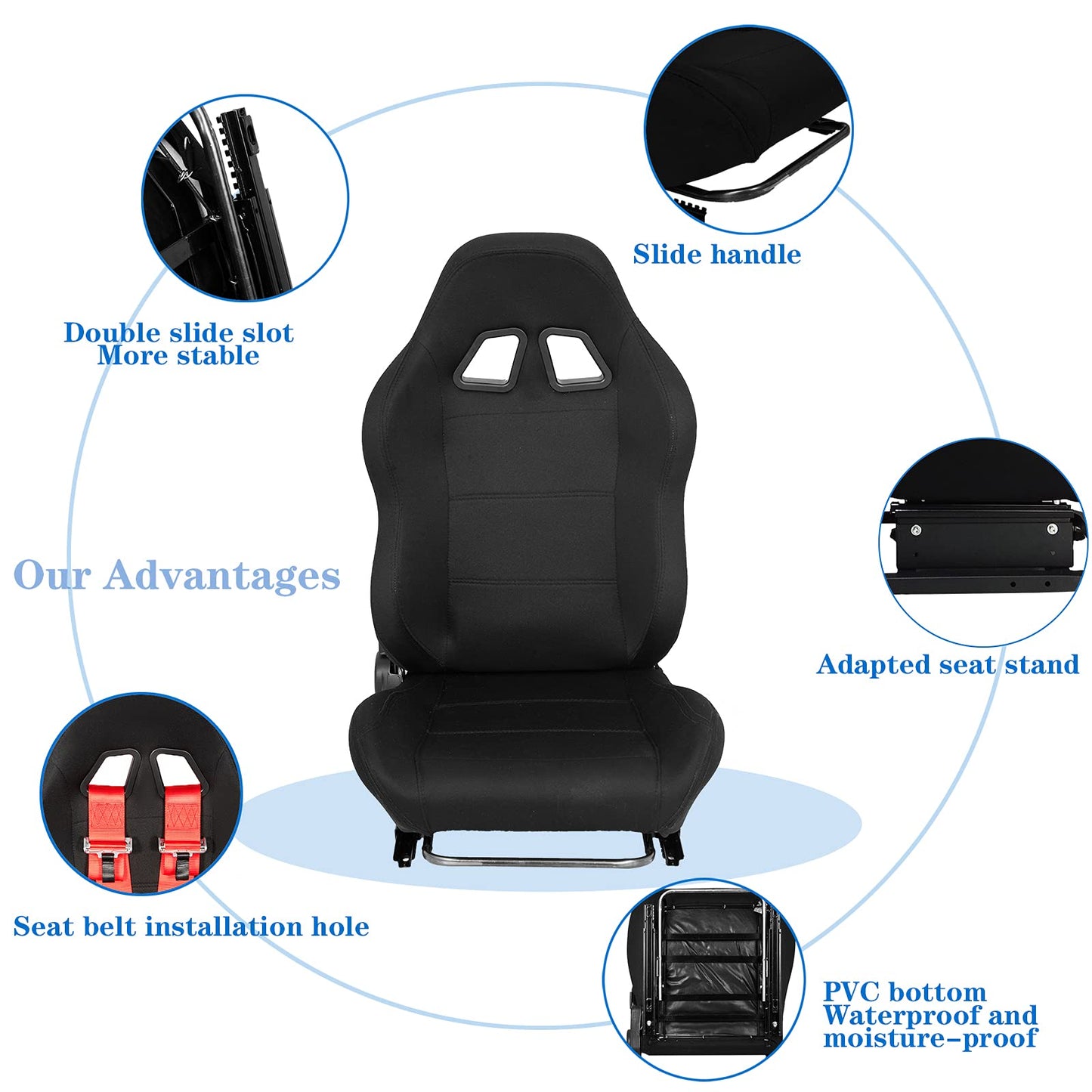 Supllueer Racing Sim Cockpit Seat for Steering Wheel Stand to Expand into Racing Simulator Cockpit with Black Double Locking Slides Cloth Breathable Gaming Seat Fit for Logitech, Thrustmaster