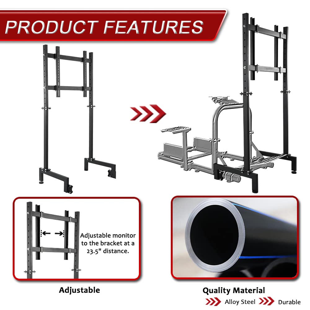 Supllueer Racing Simulator Display Bracket Monitor Stand Suitable for Large Round Tube Sim Racing Cockpit Stand, Support 24-60 Inch TV, No Screen Monitor Racing Stand Seat