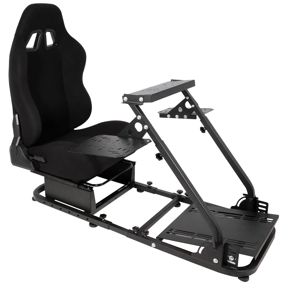 Supllueer Racing Flight Simulator Cockpit with Racing Black Seat fit for Logitech,Thrustmaster, Saitek, G920 X52 X56 G29 T300, Racing Wheel Stand Flight Sim Cockpit, No Wheel Pedal Shifter Keyboard