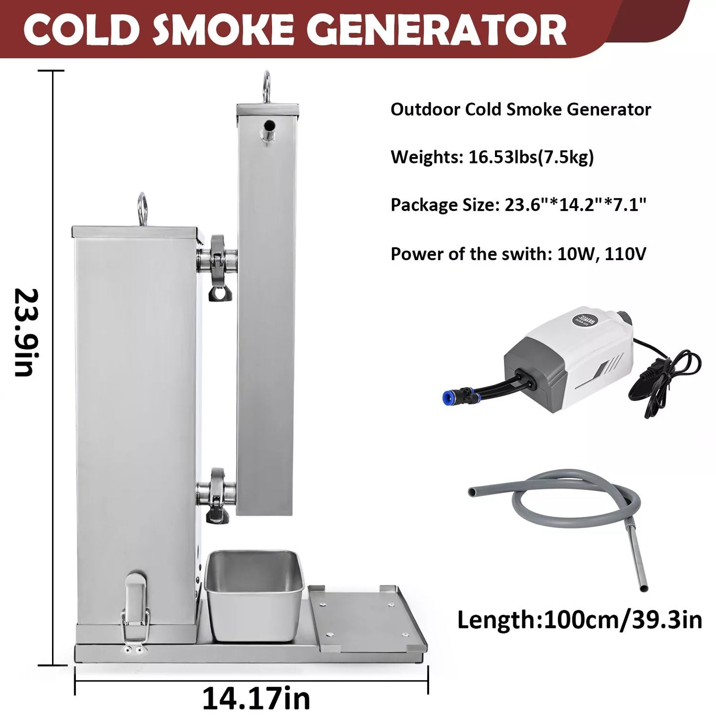 Supllueer Cold Smoke Generator 5L Stainless Steel Hot Smoker Smoker Pellet BBQ