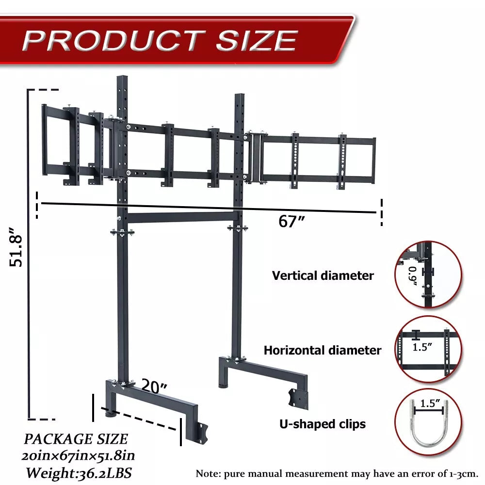 Supllueer Triple Screen Monitor Stand for Round Tube Racing Simulator Cockpit